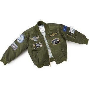 Kids' Olive Green Bomber Jacket with Patches